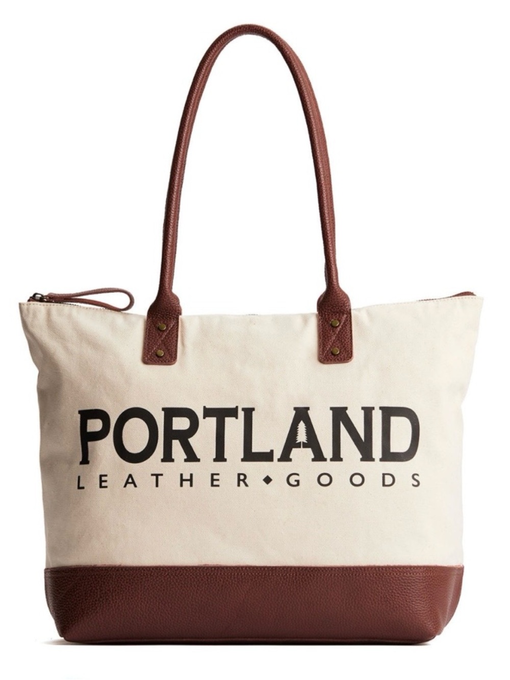 Portland Leather Goods Cream Canvas Tote with Brown Leather Trim